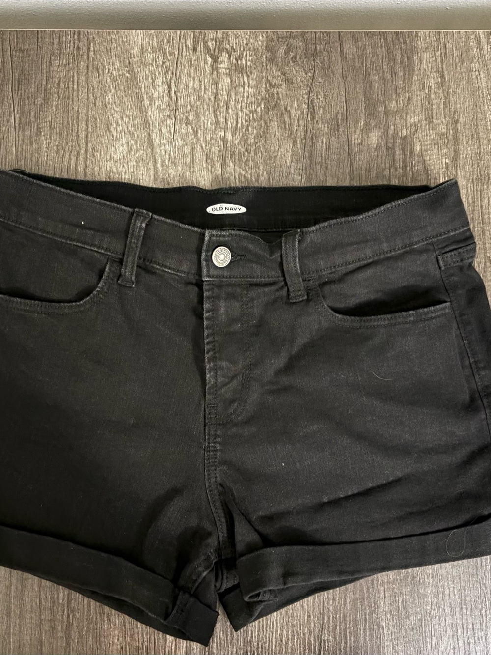 Black Rolled-Hem Denim Shorts-Size 10